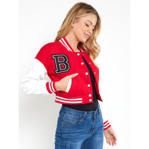 Chaqueta universitaria corta personalizada para mujer 2025, cuello redondo, bordado impreso, diferentes colores, relleno de algodón forro de lana, servicio OEM - Product Image 2