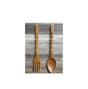 Cuillère et fourchette en bois d'acacia sculpté à la main ensemble de couverts cuillère de serveur de salade poignée de fourchette 2 pièces ensemble vente chaude - Product Image 4