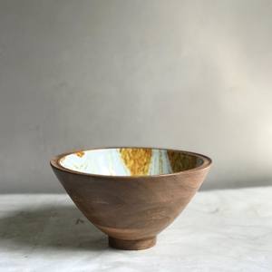 Bol à mélanger en résine émaillé doré imprimé, personnalisé, en bois de manga massif avec cuillère pour salade de Fruits, avec Set de serveurs - Product Image 6