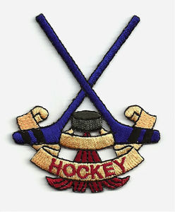 Patch thermocollant personnalisé en feutre non tissé entièrement brodé, thème hockey sur glace (bâtons et rondelles), 3 pouces - Product Image 3
