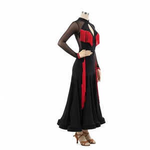 Ropa de baile de actuación Latina para adultos, vestido elástico de LICRA con diamantes de imitación, traje de salón ajustado para mujer, baile de competición - Product Image 3