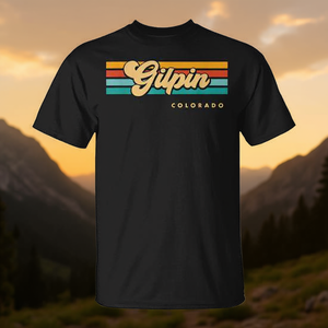 Gilpin Colorado T-shirt à manches courtes et col rond unisexe, design vintage à rayures coucher de soleil - Product Image 3