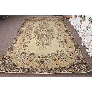 Vintage Turkish Rug Beige-<b>Brown</b> 6.2 X 10.4ft Large Area <b>Wool</b> Latex Backing Rectangular Abstract Pattern for Hallway Room Decor - Product Image 4