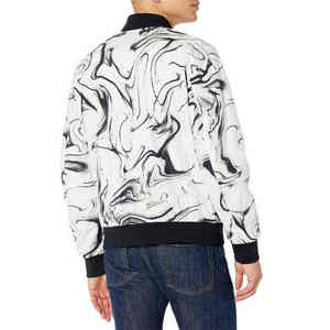 Chaqueta de bombardero con estampado de mármol blanco y negro Unisex, ropa de calle ligera a la moda, ropa de abrigo informal con cremallera frontal con puños acanalados - Product Image 6