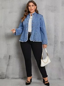 2026 New Style European Women's Denim Jacket - Single Button Standing Collar Women's Solid Denim Bodycon Jacket - Product Image 5