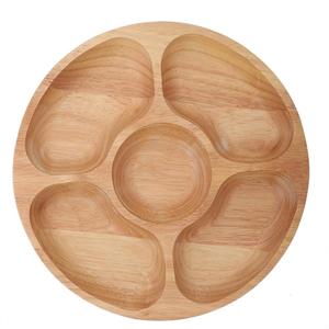 Plateau de service rond en bois de hêtre à compartiments - Assiette à noix et à collations en bois divisée - Plateau d'apéritif en bois naturel - Product Image 4