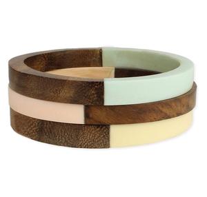Bracelet multicolore en bois et résine Bracelet jointif Bijoux de mode Cadeau pour elle Femmes Classique Femmes Filles Bijoux de fête Boucle d'oreille - Product Image 1