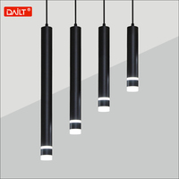 Lustre de salle à manger moderne en aluminium, suspension cylindrique longue tube LED, finition noire, blanc chaud 3000K, Ra80 moyen, pour chambre à coucher et chevet