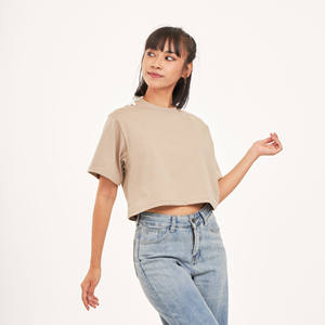 เสื้อครอปแบบลำลองใส่ได้ทั้งชายและหญิงเสื้อยืดโอเวอร์ไซส์สำหรับผู้หญิงป้องกันรอยยับและผ้าไม่พันหลวม - Product Image 3