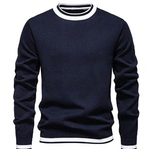 Pull-over coupe ajustée pour homme, col haut et épais, chaud 100% coton, pulls unis et à capuche à col en U pour l'hiver - Product Image 1