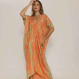 Handmade V-Neck Tie Dye Ladies Women's Loose Casual Summer Floral Tie Dye Sustainable <b>Short</b> Sleeve Summer Kaftan <b>Maxi</b> <b>Dress</b> - Product Image 4