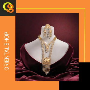 Bague de boucles d'oreilles à bas prix sertie d'un collier plaqué or 22 carats ensemble de bijoux de mariée de conception traditionnelle à vendre - Product Image 3