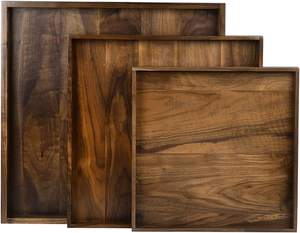 Plateau de service en bois de formes variées Plateau de décoration de couleur bois naturel à la mode Plateau de service de luxe en bois d'acacia sain Simple Fast Food - Product Image 2