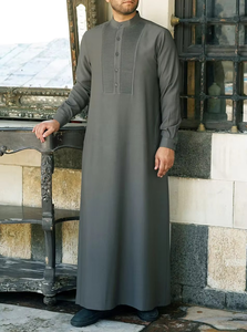 Jubbah musulmane en coton de qualité supérieure, style léger, séchage rapide, respirant, grande taille, thobe pour hommes, longueur au sol, décontracté, vente en gros - Product Image 4