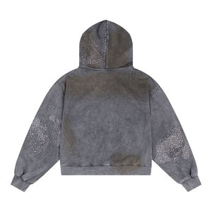 2025 Diamond Distressed Zip up Hoodie 420gms Sudaderas con capucha de alta calidad Color Wash Hoodie High Street Basics, mezcla de algodón - Product Image 2