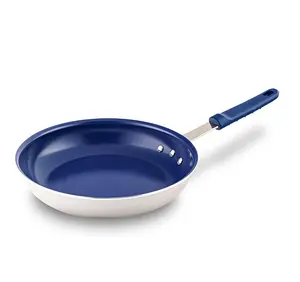 Medium Skillet Nonstick Frying Pan with Silicone Handle Ceramic Coating, Blue Silicone Handle Stain-Resistant