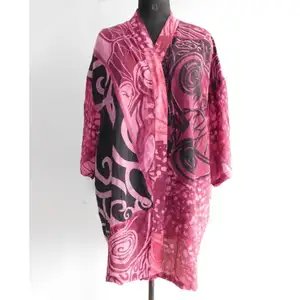 Indian Handmade Crepe Silk Fabric Kimono Robe Indian Exporter Silk Summer Cardigan Kimono Robe