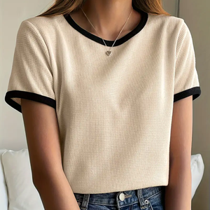 Camiseta de mujer de buena calidad, ropa promocional cómoda de verano de estilo 2023 para damas jóvenes, cantidad informal de Vietnam - Product Image 4