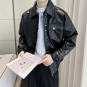 Veste d'hiver pour homme, décontractée et élégante, fermeture éclair, col montant, écologique, coupe ample, aspect haut de gamme, patchwork noir authentique sur le devant - Product Image 4