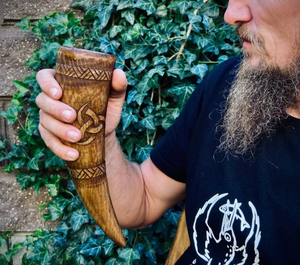 Drinking Wooden Horn Cup <b>Mug</b> Hand Carved Medieval Viking Couples Gift, Christmas Gifts - Product Image 1
