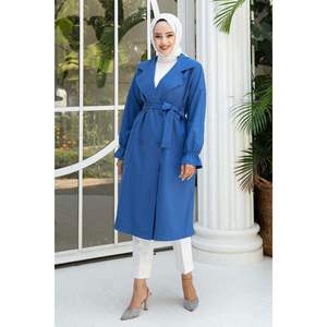 Gabardina índigo para mujer, mangas elásticas, cinturón extraíble, estilo informal, largo, impermeable, detalle estampado, lana de algodón para invierno - Product Image 5