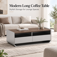 Table basse de style moderne du milieu du siècle avec 2 tiroirs, table basse rectangulaire design avec finition grain de bois 120 cm