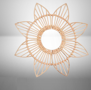 Espejo de ratán con forma Floral, espejo decorativo de pared, de ratán Material, arte de pared para el hogar, marco de Color Natural, arte de pared para hogar y hoteles - Product Image 2