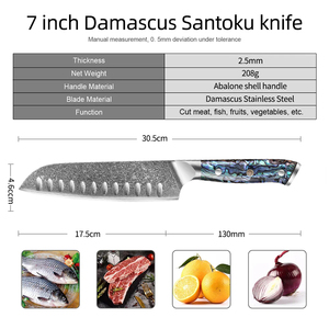 Cuchillo de acero de Damasco japonés profesional, con mango de resina, hoja afilada fija, servicio OEM ODM personalizado de calidad superior al por mayor - Product Image 2