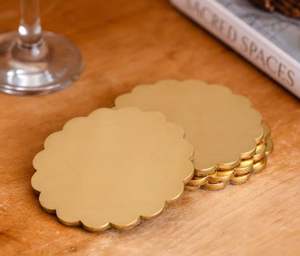 <b>Set</b> of Four Elegant Artisan Craft Eco-Friendly Modern Round Brass <b>Coasters</b> <b>with</b> <b>Holder</b> Mats & Pads - Product Image 3