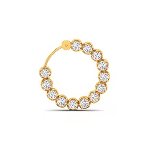 แหวนจมูกแบบดั้งเดิมที่ทำด้วย18kt สีเหลืองทองพร้อม VVS ความชัดเจนแล็บสีเพชรปลูกในห้องแล็บเครื่องประดับดีไซน์อินเดียที่สวยงาม - Product Image 1