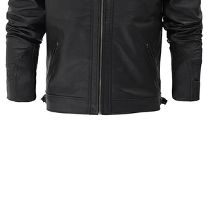 Chaqueta de moto de cuero de piel de vaca con cremallera múltiple para hombre, chaqueta con cuello levantado, temporada de invierno, venta al por mayor - Product Image 4