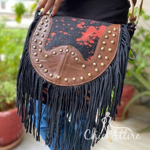 New Western Style Suede Metallic Fur Fringe Handbag Stylish <b>Women</b> <b>Black</b> Color Fringe Bags High Quality <b>Women</b> <b>Black</b> - Product Image 1
