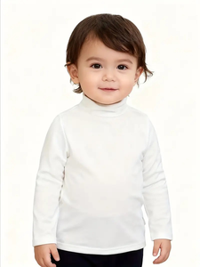 T-shirts écologiques 100% coton à manches courtes et col montant pour garçons et filles, hauts chauds tricotés en blanc, vêtements d'extérieur intérieurs polyvalents - Product Image 2