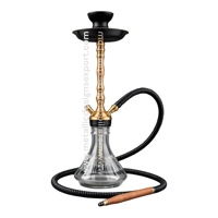 Chicha de luxe écologique avec base en verre strié transparent, tige en métal noir, tuyau à embout en bois, bol en céramique – Ensemble chicha premium MDE