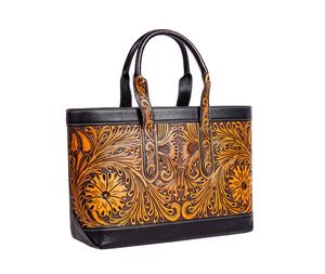 กระเป๋าโท้ทหนังแท้สไตล์โบฮีเมียนสำหรับผู้หญิง งานฝีมือลายดอกไม้ตะวันตก ตกแต่งพู่ห้อย สีและลวดลายสั่งทำได้ สำหรับฤดูใบไม้ร่วง จากผู้ขายอินเดียชั้นนำ - Product Image 3