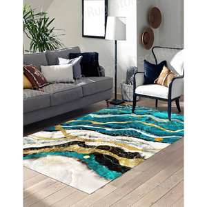 Tapis imprimé marbre doré, tapis épais, tapis cadeaux, tapis décoratifs, tapis en chenille - Product Image 2