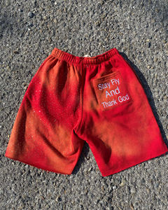 Ropa deportiva de algodón para correr, pantalones cortos de verano para hombre, pantalones cortos de lavado ácido de calle con diamantes de imitación, pantalones cortos de sudor con bordado con cordón - Product Image 4