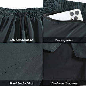Wholesale Summer Men <b>Shorts</b> Training Running <b>Phone</b> <b>Pocket</b> 2 Layers <b>Shorts</b> Breathable Elastic <b>Shorts</b> - Product Image 5