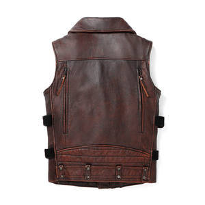 Gilet en cuir marron vintage avec fermeture à boutons recouverts, col de style revers, boucles latérales réglables, vêtement d'extérieur respirant pour l'automne - Product Image 2