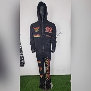 Survêtement zippé pour hommes personnalisé taux de gros imprimé acide lavé évasé survêtement et sweat à capuche ensemble PAR VIKY INDUSTRIES - Product Image 1