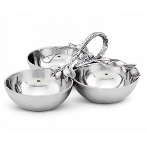 Support à trois bols en argent finition designer avec feuille d'or artistique, arbre et libellule pour la décoration intérieure et les cadeaux en provenance d'Inde - Product Image 6