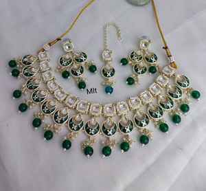 Conjunto de joyas chapadas en oro Kundan tradicional indio y conjunto de collar de cobre para mujeres y niñas accesorios indios joyería Mujer - Product Image 1