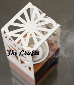 เตาน้ำมัน bakhoor ทรงสี่เหลี่ยมวัสดุโลหะและไม้สำหรับการตกแต่งบ้านธูปทางศาสนาของอินเดีย - Product Image 4