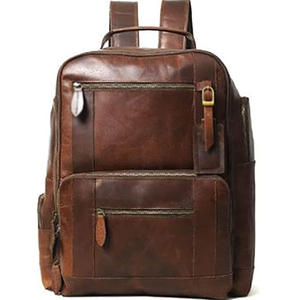 Sac à dos pour ordinateur portable unisexe tendance, grande capacité, protection RFID, fermeture éclair imperméable, cuir véritable personnalisé, style vintage pour l'extérieur - Product Image 2