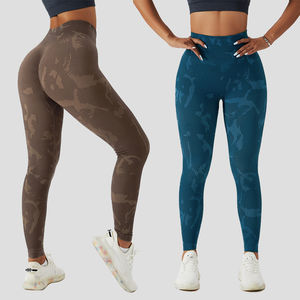 Medias de compresión de gimnasio para entrenamiento de levantamiento de glúteos de longitud completa para mujer, pantalones de Yoga de cintura alta de camuflaje sin costuras en tela de punto - Product Image 2
