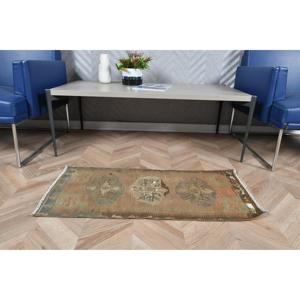 Kilim Vintage Rug, 1.4x3.2 ft Turkish Rug, <b>Brown</b> Striped <b>Wool</b> Rug - Product Image 3