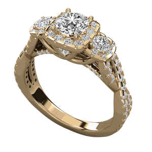 Anillo de Compromiso con Halo de Diamantes Redondos y Tallo Trenzado para Ella - Product Image 3