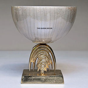 Tazón Doble Redondo de Acero Inoxidable y Latón con Diseño de Hojas, Chapado en Oro, Duradero, el Más Vendido, Elegante - Product Image 2