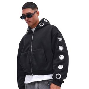 Sudadera con Capucha Casual con Ojales Metálicos Personalizados, Sudadera con Capucha de Algodón Grueso con Herrajes Metálicos de Gran Tamaño, Sudadera con Capucha Elegante para Hombre - Product Image 4