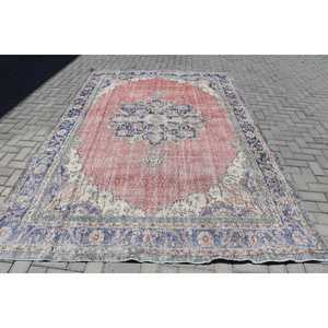 Tapis vintage 6,9 x 10,6 pieds, tapis turc surdimensionné, tapis patchwork rouge et bleu - Product Image 1